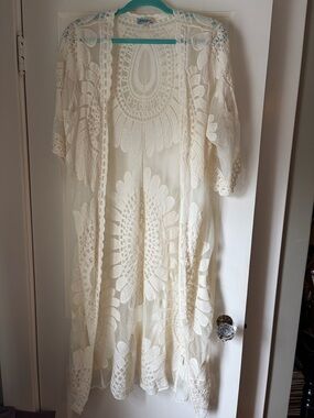 Rebellion Again Cream Sheer Long Kimono Duster
